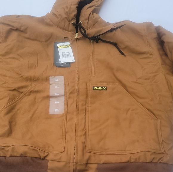 Walls Men's Insulated Bomber Jacket . Brown. Pockets, Hoodie, Articulated sleeve - Picture 2 of 9